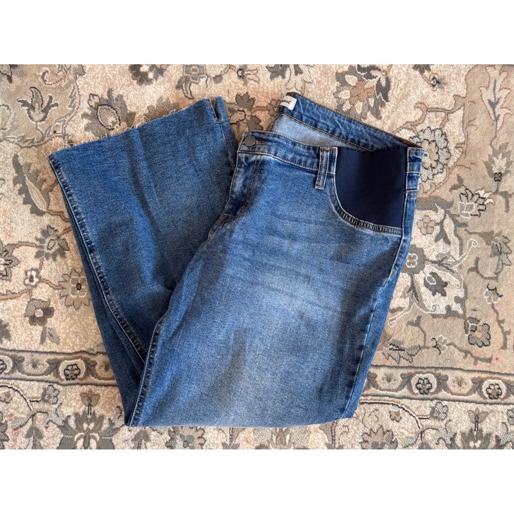 Motherhood Maternity XL Blue Cropped Wide Leg Side Panel Raw Hem Jeans